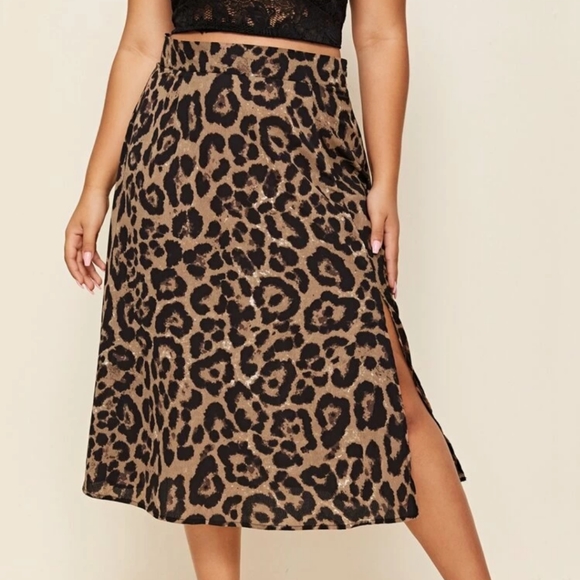 New 🌹 Casual Leopard Midi Plus Size Skirt - Picture 3 of 4